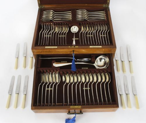 fig 1. Antique Sterling Silver Canteen x 12 Hanoverian Pattern Cutlery Sheffield 1933