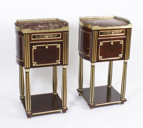 Antique Pair French Empire Mahogany Bedside Cabinets 19th Century