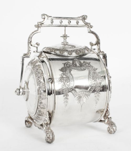 Antique Victorian Silver Plated Biscuit Barrel 19thc