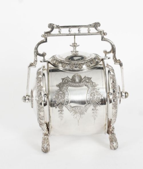 fig 1. Antique Victorian Silver Plated Biscuit Barrel 19thC