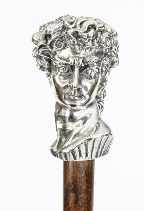 fig 1. Antique Italian Cast 800 Silver Romanesque walking stick 19th C 103cmx41inch