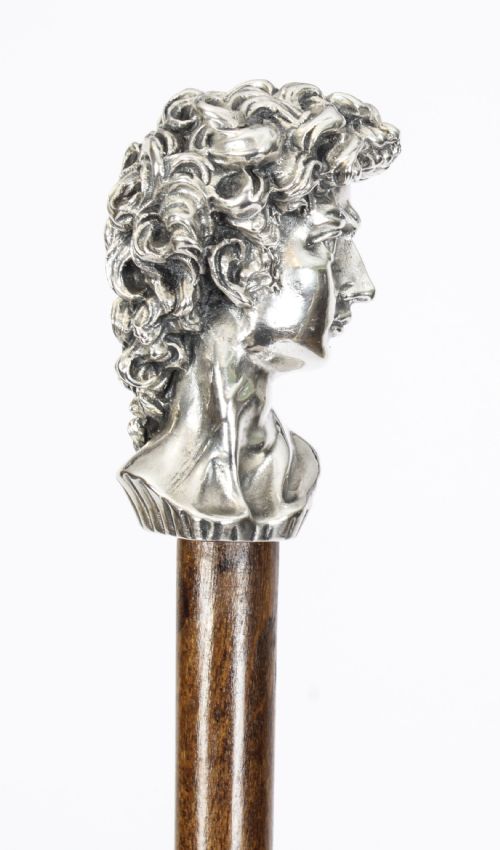 fig 2. Antique Italian Cast 800 Silver Romanesque walking stick 19th C 103cmx41inch