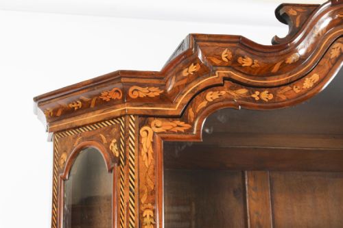 fig 3. Antique Dutch Marquetry Inlaid Walnut Display Cabinet Vitrine 18th C