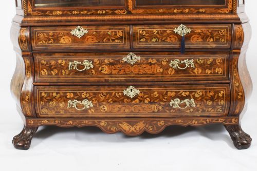 fig 4. Antique Dutch Marquetry Inlaid Walnut Display Cabinet Vitrine 18th C