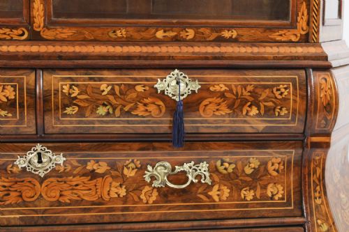 fig 5. Antique Dutch Marquetry Inlaid Walnut Display Cabinet Vitrine 18th C