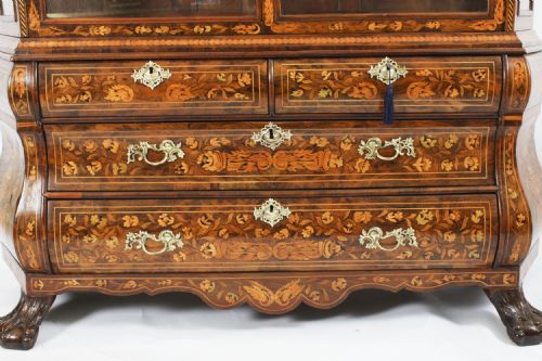 fig 6. Antique Dutch Marquetry Inlaid Walnut Display Cabinet Vitrine 18th C