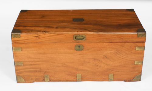 fig 1. Antique Military Campaign Camphorwood Trunk Coffer 19th C