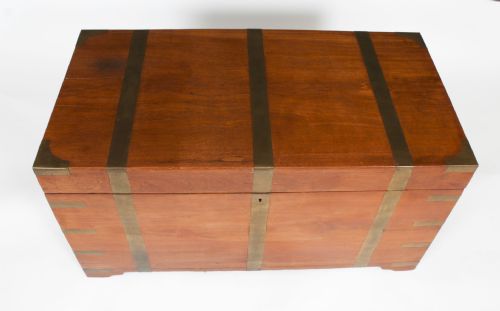 fig 1. Antique Victorian Teak Military Trunk 19th Century