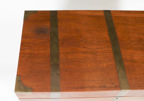 fig 2. Antique Victorian Teak Military Trunk 19th Century
