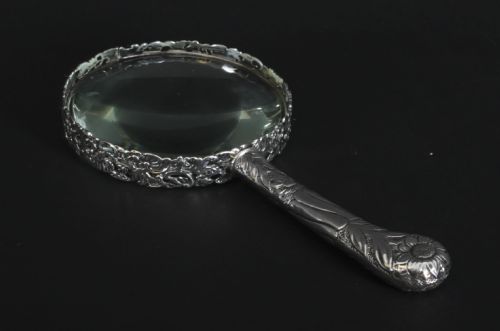 ANTIQUE VICTORIAN STERLING SILVER MAGNIFYING GLASS BY ASPREY 1886 19TH C