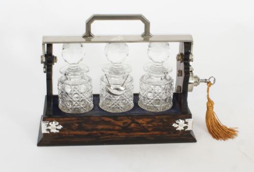 fig 1. Antique Betjemann’s Coromandel Miniature 3 Bottle Tantalus 19th C