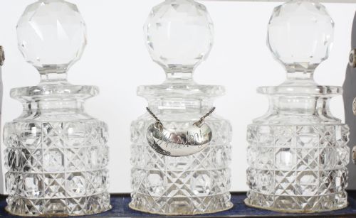 fig 3. Antique Betjemann’s Coromandel Miniature 3 Bottle Tantalus 19th C