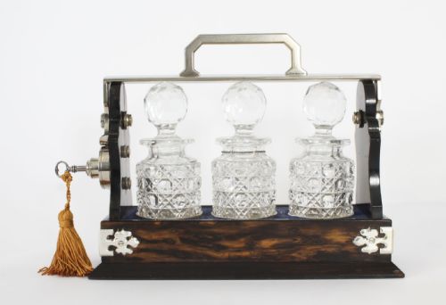 fig 8. Antique Betjemann’s Coromandel Miniature 3 Bottle Tantalus 19th C