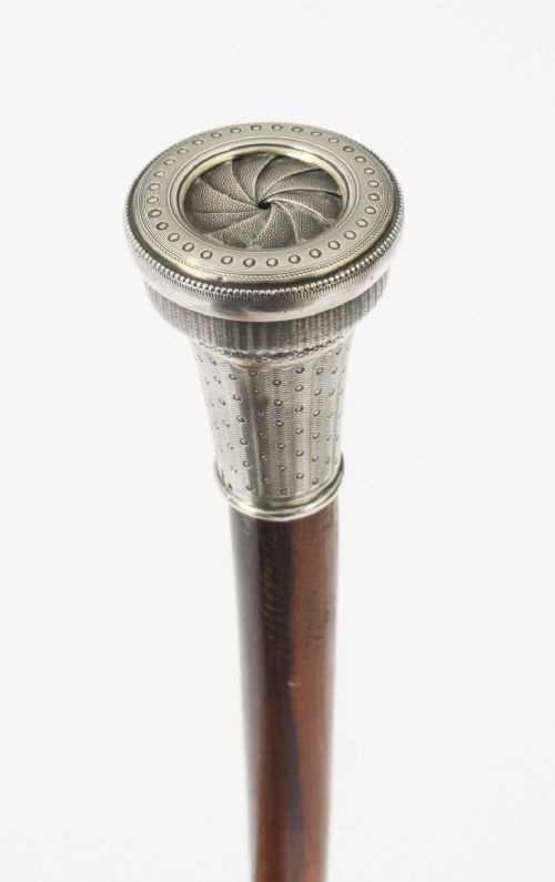 Antique Silver & Ebonised Watch Opera Cane Walking Stick 19th C