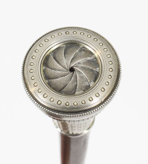 fig 1. Antique Silver & Ebonised Watch Opera Cane Walking Stick 19th C