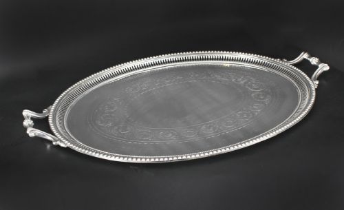 ANTIQUE MONUMENTAL VICTORIAN OVAL SILVER PLATED TRAY 1880 19TH CENTURY - ADDITIONAL PHOTO 1