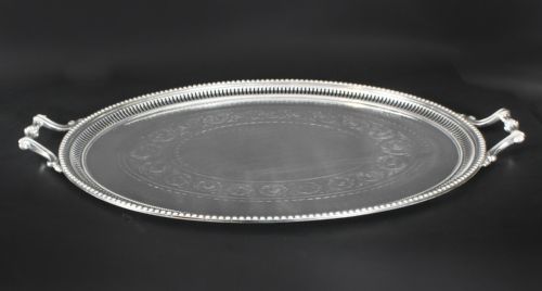 ANTIQUE MONUMENTAL VICTORIAN OVAL SILVER PLATED TRAY 1880 19TH CENTURY - ADDITIONAL PHOTO 3