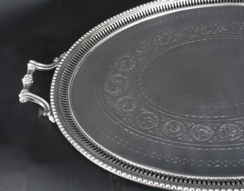 ANTIQUE MONUMENTAL VICTORIAN OVAL SILVER PLATED TRAY 1880 19TH CENTURY - ADDITIONAL PHOTO 5