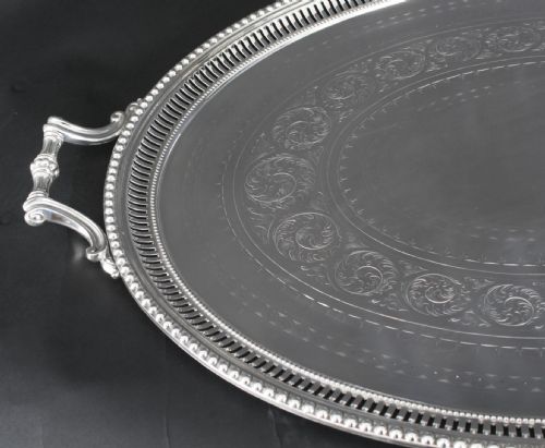 ANTIQUE MONUMENTAL VICTORIAN OVAL SILVER PLATED TRAY 1880 19TH CENTURY - ADDITIONAL PHOTO 6