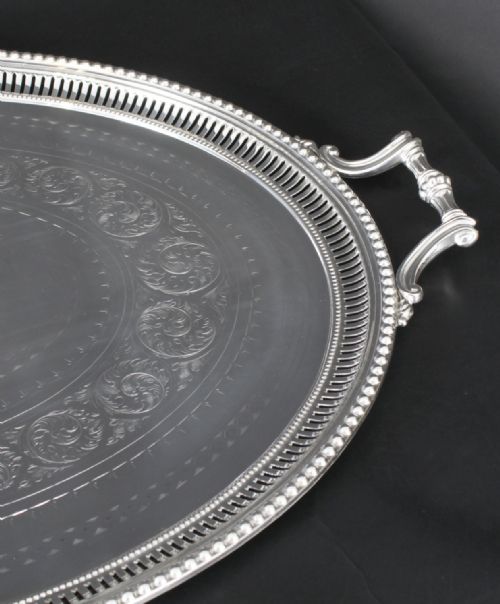 ANTIQUE MONUMENTAL VICTORIAN OVAL SILVER PLATED TRAY 1880 19TH CENTURY - ADDITIONAL PHOTO 8