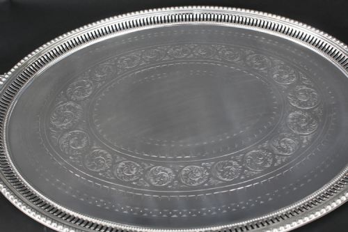 ANTIQUE MONUMENTAL VICTORIAN OVAL SILVER PLATED TRAY 1880 19TH CENTURY - ADDITIONAL PHOTO 9
