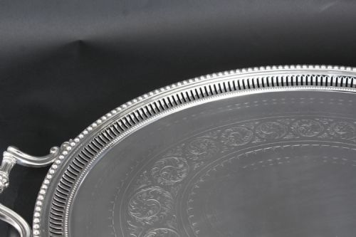 ANTIQUE MONUMENTAL VICTORIAN OVAL SILVER PLATED TRAY 1880 19TH CENTURY - ADDITIONAL PHOTO 10