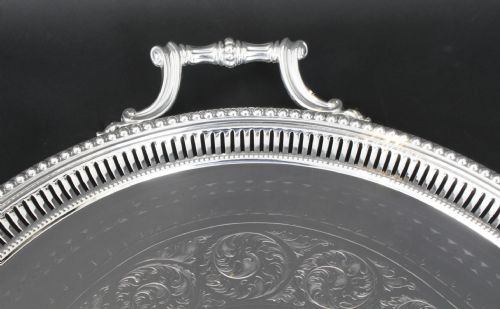 ANTIQUE MONUMENTAL VICTORIAN OVAL SILVER PLATED TRAY 1880 19TH CENTURY - ADDITIONAL PHOTO 11
