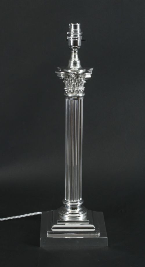 fig 1. Antique Silver Plated Corinthian Column Table Lamp Victorian 19th Century