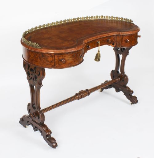Antique Burr Walnut Kidney Writing Table Desk Bureau Plat C1860 19th C
