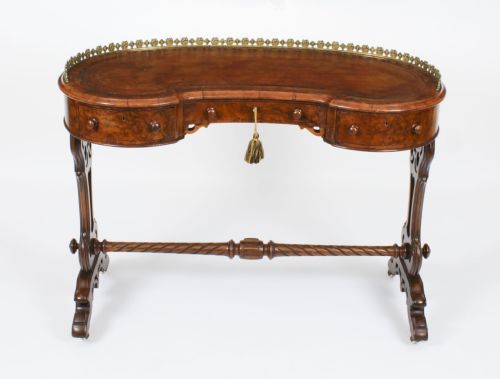 fig 1. Antique Burr Walnut Kidney Writing Table Desk Bureau Plat C1860 19th C