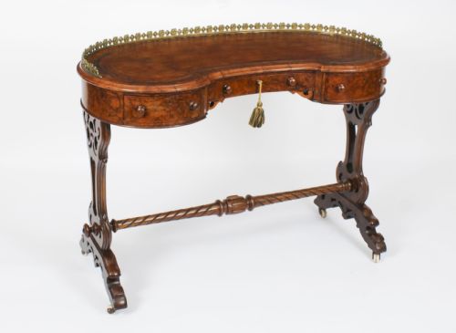 fig 2. Antique Burr Walnut Kidney Writing Table Desk Bureau Plat C1860 19th C