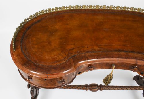 fig 3. Antique Burr Walnut Kidney Writing Table Desk Bureau Plat C1860 19th C