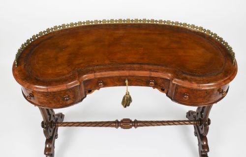 fig 4. Antique Burr Walnut Kidney Writing Table Desk Bureau Plat C1860 19th C