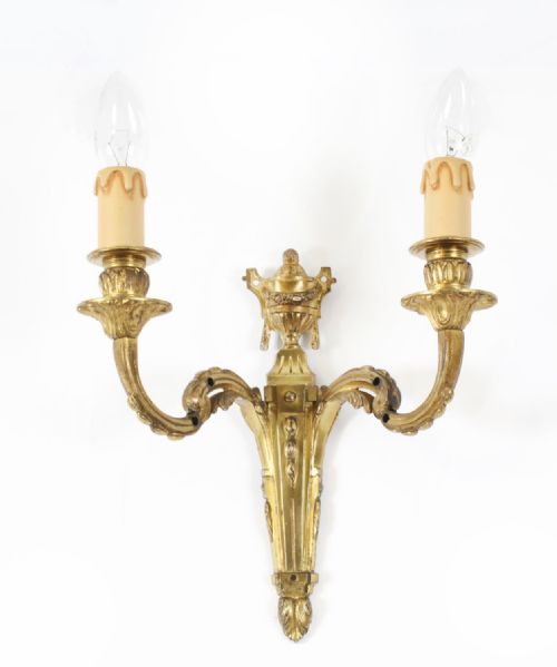 fig 1. Antique Set of 3 Ormolu Wall Lights Appliques Circa 1900