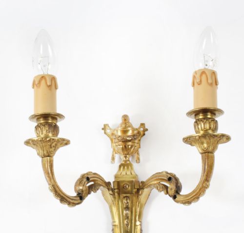 fig 3. Antique Set of 3 Ormolu Wall Lights Appliques Circa 1900