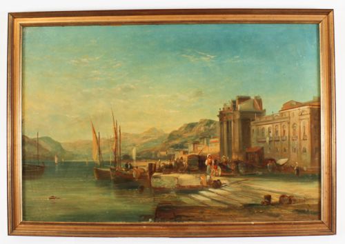 Antique Oil Painting "Cinque Terre" by Alfred Pollentine 19th Century