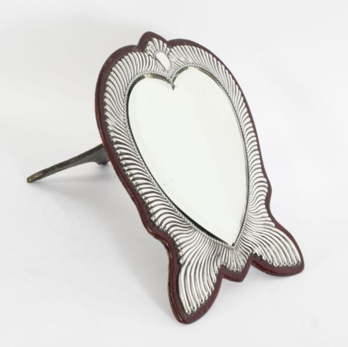 fig 1. Antique Victorian sterling silver heart shaped dressing table mirror dated 1888