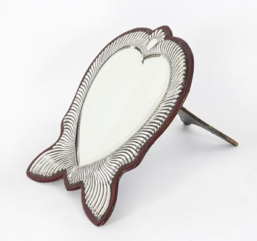 fig 2. Antique Victorian sterling silver heart shaped dressing table mirror dated 1888