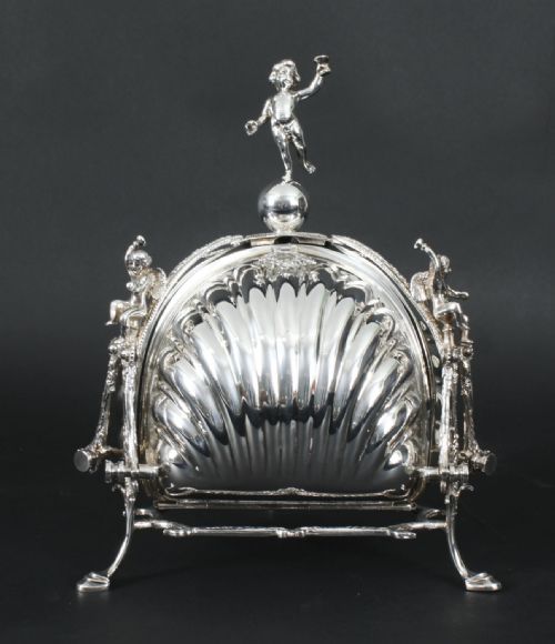 Antique Silver Plate Triple Shell Shaped Biscuit Box Mappin & Webb C.1870