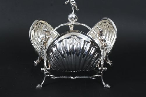 fig 3. Antique Silver Plate Triple Shell Shaped Biscuit Box Mappin & Webb c.1870