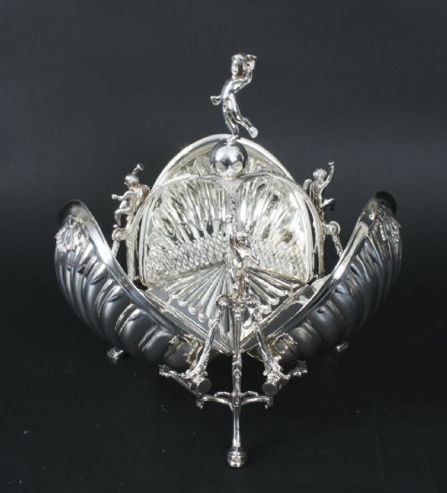 fig 4. Antique Silver Plate Triple Shell Shaped Biscuit Box Mappin & Webb c.1870