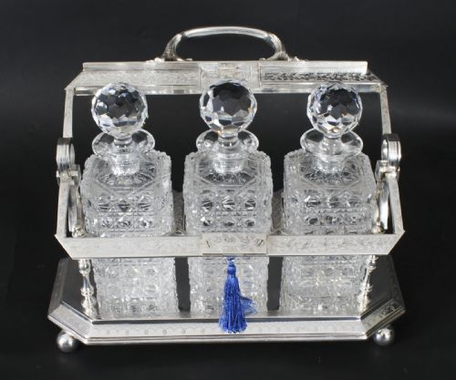 fig 2. Antique Victorian English Silver Plated 3 Bottle Tantalus C1890