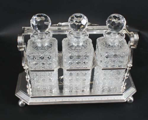 fig 3. Antique Victorian English Silver Plated 3 Bottle Tantalus C1890