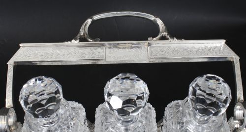 fig 4. Antique Victorian English Silver Plated 3 Bottle Tantalus C1890