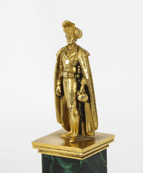 ANTIQUE CONTINENTAL GILT BRONZE MALACHITE SCULPTURE HAMLET C 1870 - ADDITIONAL PHOTO 1