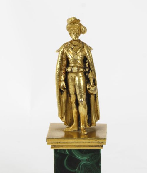 ANTIQUE CONTINENTAL GILT BRONZE MALACHITE SCULPTURE HAMLET C 1870 - ADDITIONAL PHOTO 3