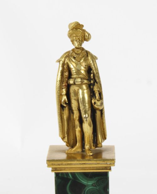 ANTIQUE CONTINENTAL GILT BRONZE MALACHITE SCULPTURE HAMLET C 1870 - ADDITIONAL PHOTO 4