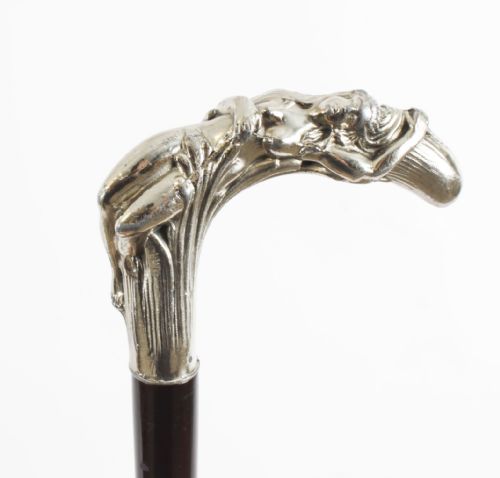 Antique French Art Noveau Silver Walking Cane Stick 19th Century 93cm/36.6inches