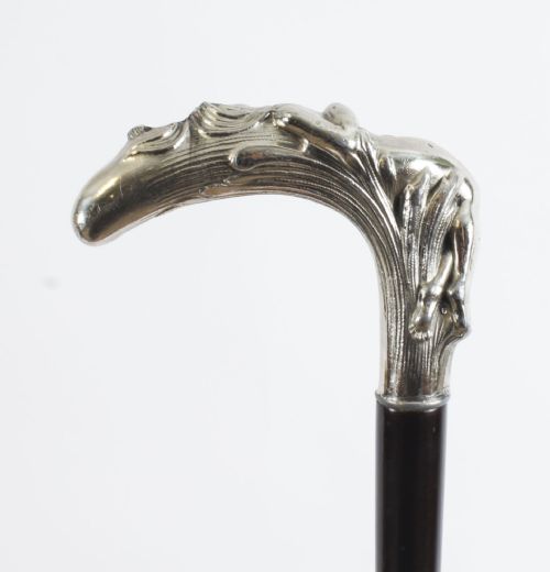 fig 2. Antique French Art Noveau Silver Walking Cane Stick 19th Century 93cm/36.6inches