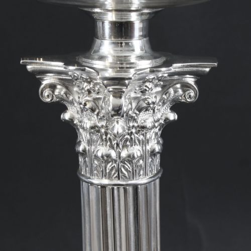 fig 2. Antique Large Victorian Silver Plated Corinthian Column Table Lamp 19th C